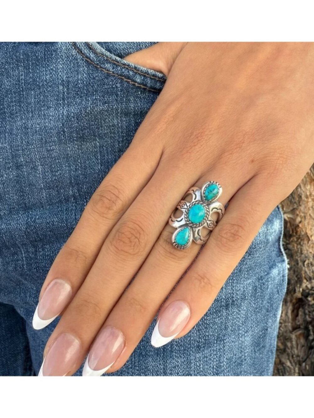 Genuine Navajo Turquoise Ring Size 7 Sterling Silver - Picture 3 of 5
